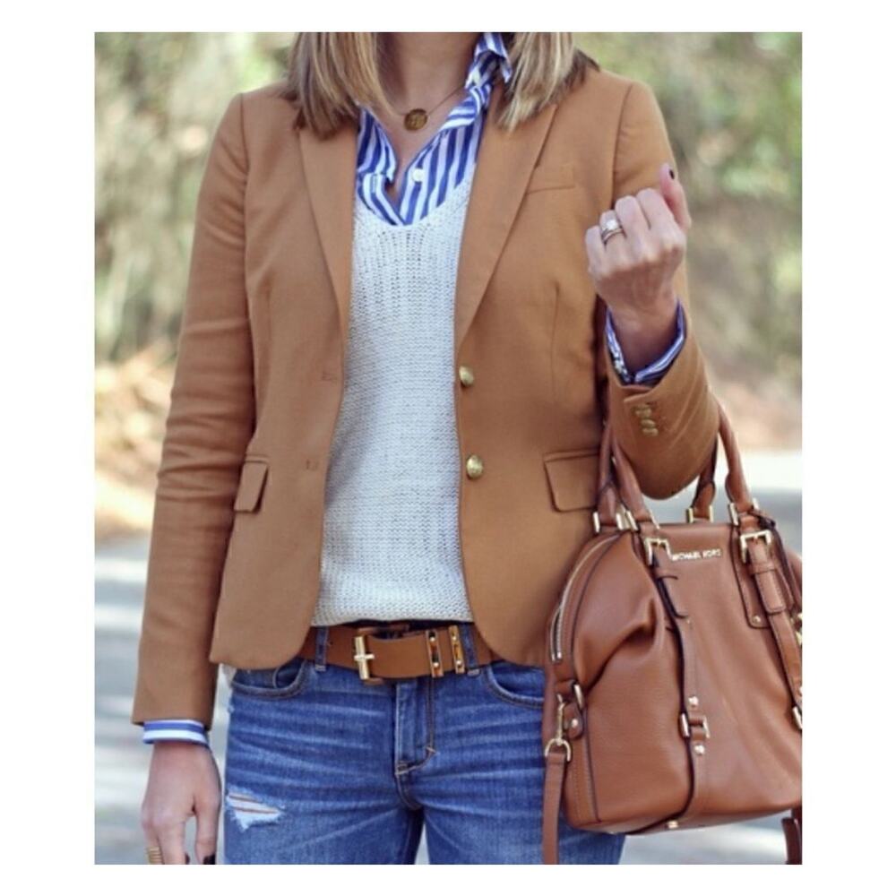 J. Crew Women’s Schoolboy Blazer Wool Blend Tan Camel size 14 - Picture 4 of 16